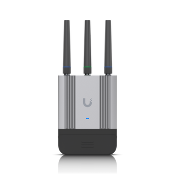 Router industrial robusto da Ubiquiti com LTE Cat 4, WiFi 4, GPS e múltiplas opções de WAN. Ideal para IoT, veículos e como gateway de failover. Inclui PoE-out. - UMR-INDUSTRIAL