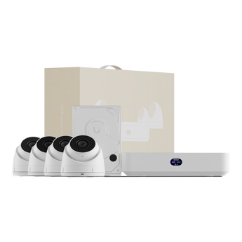 Kit de vigilância "tudo-em-um" da Ubiquiti. Inclui um NVR Instant com switch PoE de 6 portas, 4 câmaras G5 Turret Ultra (2K) e um disco de 1TB. - UNVR-INSTANT-KIT