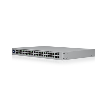 Switch Layer 2 de 48 portas Gigabit da Ubiquiti com 4 uplinks SFP. O USW-48 oferece uma operação silenciosa (fanless), ecrã tátil e gestão UniFi Network. - USW-48