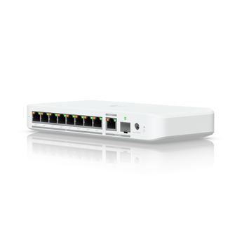 Switch PoE++ flexível de 8 portas 2.5 GbE com uma porta de uplink combinada 10 GbE RJ45/SFP+ que pode ser alimentada por PoE+++ ou por um adaptador de corrente AC - USW-FLEX-2.5G-8-POE