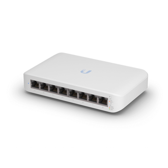Um switch PoE de 8 portas, Layer 2, com refrigeração silenciosa sem ventoinhas. - USW-LITE-8-POE