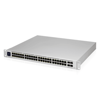 Switch Layer 3 de alta performance da Ubiquiti com 48 portas Gigabit e 4 uplinks 10G SFP+. O USW-Pro-48 oferece funcionalidades de nível empresarial e redundância de energia. - USW-PRO-48