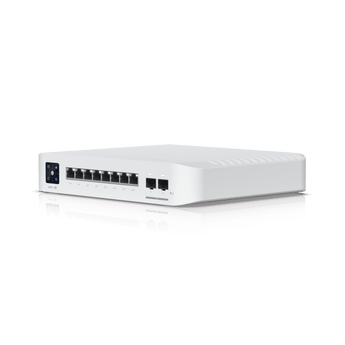 Switch compacto Ubiquiti UniFi Pro 8 PoE (USW-PRO-8-POE). 6 portas PoE+ 802.3at, 2 PoE++ 802.3bt, 2 SFP+ 10G. Layer 3, desktop - USW-PRO-8-POE