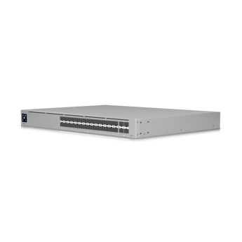Switch de agregação Layer 3 da Ubiquiti com 28 portas 10G SFP+ e 4 uplinks 25G SFP28. O USW-Pro-Aggregation é ideal para backbones de alta capacidade. - USW-PRO-AGGREGATION