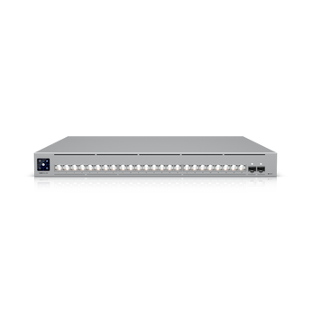 Switch profissional Layer 3 Etherlighting de 24 portas, com (16) portas 10 GbE, (8) portas 2.5 GbE e (2) portas SFP28 de 25G. - USW-PRO-XG-24