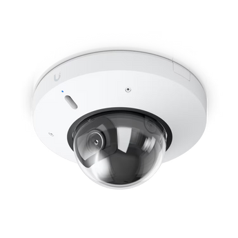 Câmara Ubiquiti UniFi G6 Mini Dome. Design ultra compacto IK08, resolução 4K (8MP), visão noturna 20m, motor IA, reconhecimento facial e leitura de matrículas.