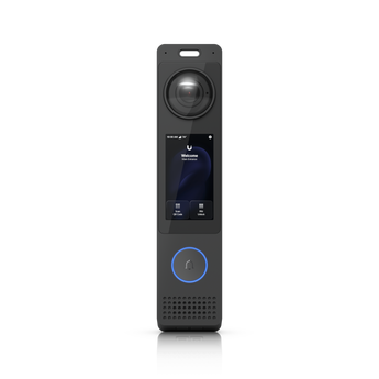 Videoporteiro inteligente Ubiquiti UVC-G6-PRO-ENTRY. Dupla câmara (12MP + 8MP para encomendas), ecrã tátil de 3", áudio bidirecional e desbloqueio por Face/NFC/Wallet.