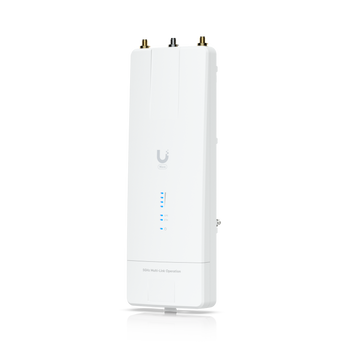 O Ubiquiti Wave MLO5 é um dispositivo WiFi 7 de ponta concebido para conetividade Ponto-a-Ponto (PtP) ultrarrápida e fiável. Equipado com dois rádios 5 GHz, Ethernet de 10G com PoE e uma porta SFP+, oferece um débito de mais de 5 Gbps com um alcance
