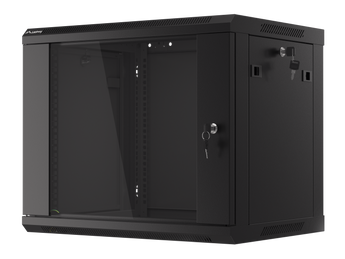 Bastidor de Parede Lanberg 9U 19" (WF01-6409-10B). Profundidade 450mm. Porta Vidro Temperado. Carga até 60kg. Preto (RAL9004). Montagem Fácil (Flat Pack). IP20. - WF01-6409-10B