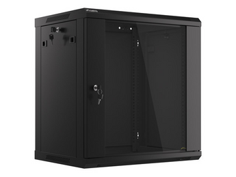 Bastidor de Parede Lanberg 12U 19" (WF01-6412-10B). Profundidade 450mm. Porta Vidro Temperado. Carga até 60kg. Preto (RAL9004). Montagem Fácil (Flat Pack). IP20. - WF01-6412-10B