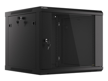 Bastidor de Parede Lanberg 9U 19" (WF01-6609-10B). Profundidade Extra 600mm. Porta Vidro Temperado. Carga até 60kg. Preto. Ideal para servidores pequenos. - WF01-6609-10B