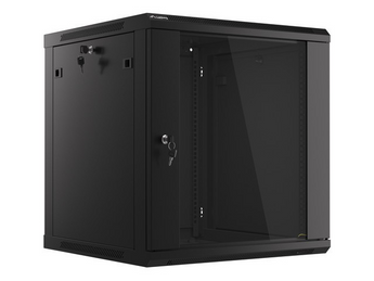 Lanberg WF01-6612-10B. Armário rack mural de 12U com profundidade extra de 600mm. Porta em vidro. Carga até 60kg. Sistema Flat Pack (Auto-montagem). Preto RAL9004. - WF01-6612-10B