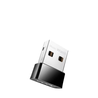 Cudy WU650: adaptador nano USB-A Wi-Fi 5, até 433 Mbps em 5 GHz e 200 Mbps em 2,4 GHz. Drivers automáticos em Windows 10/11.