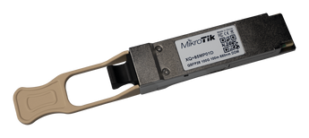 Módulo transceiver QSFP28 da MikroTik para redes de 100 Gbps. O modelo XQ+85MP01D utiliza fibra Multi-Modo e conector MPO para ligações até 100 metros. - XQ+85MP01D