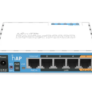 Router e Ponto de Acesso Wi-Fi da MikroTik para casa ou escritório. O hAP (RB951Ui-2nD) oferece 5 portas Fast Ethernet, PoE-out na porta 5 e uma porta USB. - RB951UI-2ND