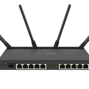 Router de alta performance da MikroTik com CPU quad-core de 1.4GHz e aceleração IPsec. O RB4011 oferece 10 portas Gigabit, 1 porta 10G SFP+ e Wi-Fi 4x4 MIMO. - RB4011IGS+5HACQ2HND-IN
