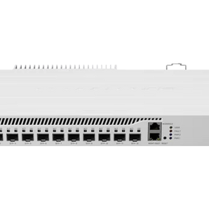 Router de conectividade da MikroTik com performance de topo. O CCR2004-1G-12S+2XS oferece 12 portas 10G SFP+, 2 portas 25G SFP28 e fontes de alimentação redundantes. - CCR2004-1G-12S+2XS