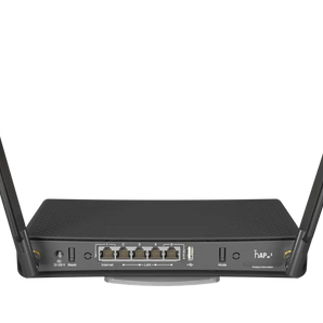 Router Wi-Fi AC1200 da MikroTik para casa ou escritório. O hAP ac³ tem antenas externas de alto ganho, 5 portas Gigabit, PoE-out e a potência do RouterOS. - RBD53IG-5HACD2HND