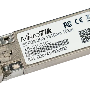 Módulo SFP versátil da MikroTik que suporta 1G, 10G e 25G numa só unidade. Ideal para multiportas como o CCR2004, com alcance de 10km em fibra monomodo. - XS+31LC10D