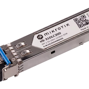 Módulo transceptor SFP MikroTik HS-31DLC20D de grau industrial para fibra monomodo até 20 km. Atualização simples para 2.5G usando a infraestrutura existente, com suporte DDM