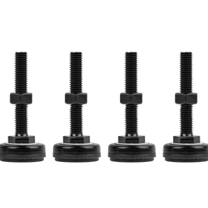 Conjunto de 4 pés de nivelamento Lanberg AK-1602-B para armários rack. Rosca M10, altura de 78mm, carga estática máxima de 60 kg e cor preta RAL9004.