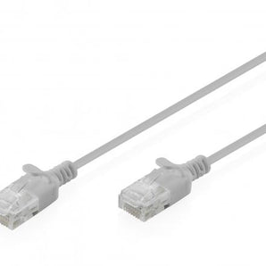 Cabo patch cord Digitus Slim CAT 6 Cinza (1 metros). Diâmetro ultra-fino de 2.7mm ideal para espaços apertados. Suporta Gigabit e PoE/PoE+ com revestimento LSZH.