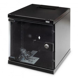 Armário bastidor de parede Digitus 10 polegadas 6U (DN-10-06U-B). Design compacto, cor preta (RAL 9005), porta em vidro temperado. Entregue já montado!