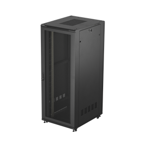 Bastidor Rack de chão Lanberg FF01-8042-23B de 19" e 42U (800x1000mm). Portas perfuradas, carga até 800kg, painel de 6 ventiladores e organizadores verticais.