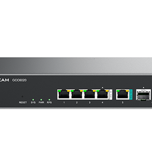 Solução 4-em-1 da Grandstream. O GCC6020 integra Router VPN, firewall NGFW, central telefónica IP PBX e switch PoE+ numa única plataforma gerida na nuvem. - GCC6020