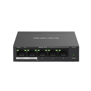 Switch Gigabit 5 Portas Mercusys MS105GP. 4 Portas PoE+ (65W). Recuperação Automática PoE, Modo Extend (250m) e Isolamento. Caixa metálica robusta. - MS105GP