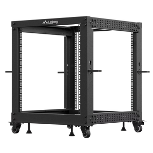 Bastidor aberto 12U (Open Rack) Lanberg OR01-6112-B. Profundidade ajustável (576-1033mm), alta carga (600kg) e 4 postes. Inclui rodas. - OR01-6112-B