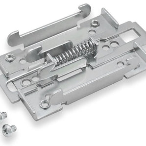 Kit de montagem Teltonika PR5MEC00 (DIN Rail Kit) para calha padrão de 35mm. Fabricado em aço de baixo carbono, inclui parafusos e é compatível com séries RUT, TRB e TRM.