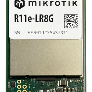 MikroTik R11e-LR8G: módulo LoRa® miniPCIe 868 MHz com GPS integrado (uUFL), sensibilidade Rx melhorada, -40°C a 70°C, CE/RoHS, para redes IoT e LoRaWAN.