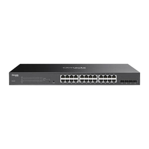O switch gerível TP-Link SG2428P oferece 24 portas Gigabit PoE+ (budget total de 250W), 4 slots SFP e integração nativa Omada SDN para gestão centralizada na Cloud.