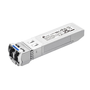 Módulo transcetor ótico TP-Link SM6110-LR. Suporta duplo rácio (25G e 10G), cabo de fibra Single-Mode (1310nm), alcance até 10 km e monitorização DDM.