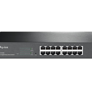 Switch TP-Link TL-SG1016DE de 16 portas Gigabit. Desempenho de 32Gbps com gestão Easy Smart: suporte VLAN, QoS, IGMP Snooping e design silencioso (Fanless).