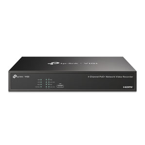 Gravador de Vídeo TP-Link VIGI NVR1004H-4P. Suporta 4 câmaras IP com alimentação direta PoE+ (53W), saída de vídeo 4K HDMI e disco até 10TB. Compressão H.265+. 