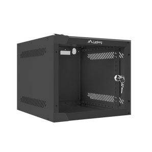 Bastidor de parede Lanberg WF10-2304-10B, 10" 4U, porta em vidro temperado, leve e ultracompacto. Ideal para instalações de rede com necessidades mínimas.
