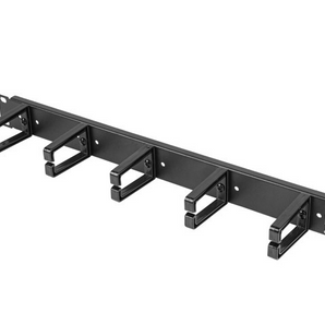 Gestor de cabos 1U (19") Lanberg AK-1202-B. 5 argolas (holders) em plástico para organizar patch cords em bastidor. Tipo B, cor preta. - AK-1202-B