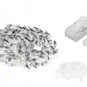 Kit 100 fichas modulares RJ45 (AK-219604-100) da Digitus. CAT 6A, blindadas (STP), para terminação de cabo de instalação (condutor sólido AWG 22-23). 10GbE. - AK-219604-100