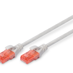 Patch Cord CAT 6 U/UTP Digitus DK-1617-100. 10 metros, Cinzento. Condutor 100% Cobre, Revestimento LSZH (Low Smoke). Conectores RJ45 com identificação vermelha. PoE+ ready. - DK-1617-100