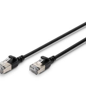 Cabo de rede Cat6A "slim" de 3m (preto) da Digitus. Com blindagem F/FTP e design fino e flexível, é ideal para data centers e espaços confinados. - DK-1632-A-030S-BL