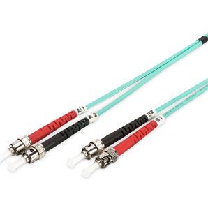 Patch cord de fibra ótica Duplex de 2m da Digitus. Conecte equipamentos com portas ST. Fibra Multi-Modo OM3 (50/125µm), ideal para 10Gbps. - DK-2511-02/3