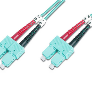 Patch cord de fibra ótica Digitus DK-2522-01/3. Cabo duplex multimode (OM3) de 1 metro com conectores SC para SC e revestimento LSOH (aqua). Qualidade testada. - DK-2522-01/3