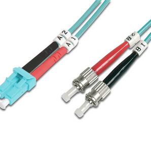 Patch cord de fibra ótica Digitus DK-2531-02/3. Cabo duplex (2m) multimode (OM3) com conectores LC para ST. Revestimento LSOH (aqua) e relatório de teste. - DK-2531-02/3