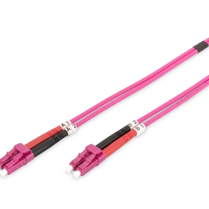 Patch cord de fibra ótica Duplex de 1m da Digitus. Fibra Multi-Modo OM4 (50/125µm) com conectores LC-LC, ideal para ligações de 10Gbps a 100Gbps. - DK-2533-01-4