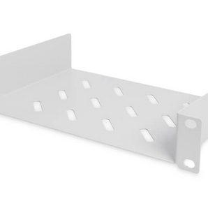 Prateleira fixa 1U Digitus DN-10 TRAY-1. Para racks 10" (254mm). 150mm de profundidade, suporta 25kg. Aço perfurado. Cor cinzenta (RAL 7035). - DN-10TRAY-1