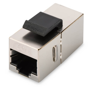 Acoplador modular CAT 6 blindado (DN-93613-1) da Digitus. Fêmea-fêmea (RJ45/RJ45) para painéis keystone. Caixa em zinco (die-cast), 360° blindagem, 1GBase-T e PoE+. - DN-93613-1