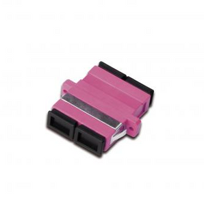 Acoplador (Coupler) de Fibra Ótica SC para SC Duplex, OM4 Multimodo. Ideal para caixas de emenda (splice boxes). Cor Violeta, com Ferrolho Cerâmico. - DN-96018-1