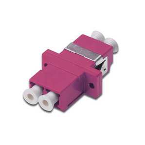 Acoplador de fibra ótica Digitus DN-96019-1. Acoplador duplex LC/LC multimode (OM4), cor violeta, com manga (sleeve) de cerâmica. Solução ideal para splice boxes. - DN-96019-1